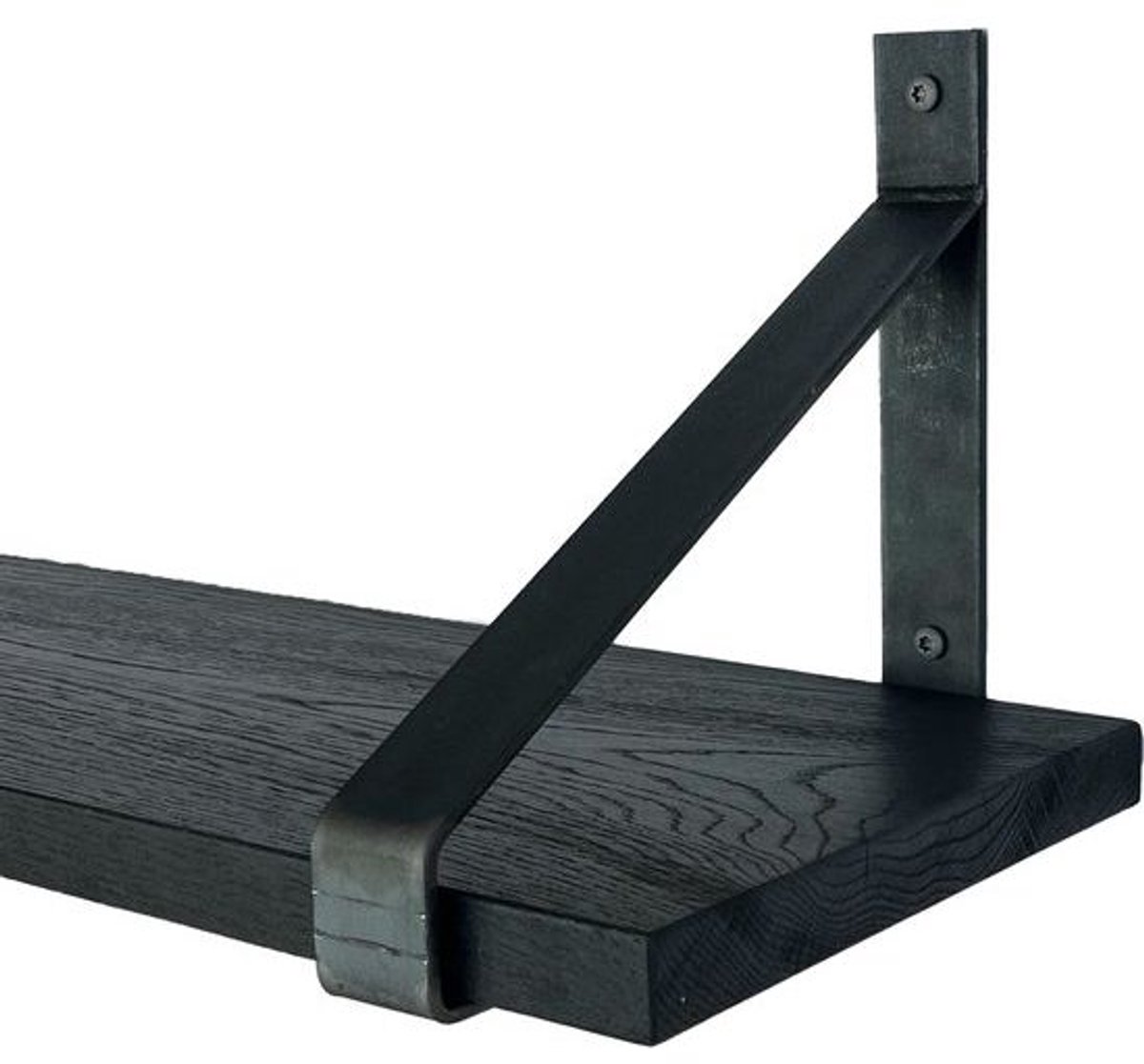 GoudmetHout Zwarte Eiken Wandplank - 260x25 cm - 2 Industriële XL Plankdragers Zonder Coating Zwart eiken