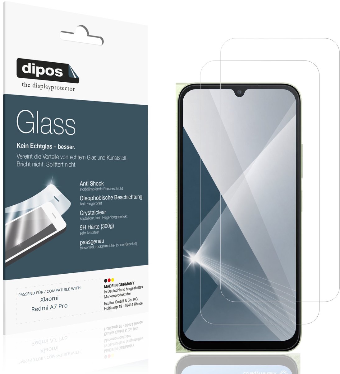 dipos – 2x Pantserfolie geschikt voor Xiaomi Redmi A7 Pro | 9H Screenprotector