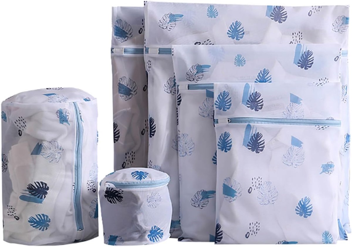 Met ritssluiting - machinewasbaar - 5-delige set met bladmotief - Voor delicate blouses, kousen