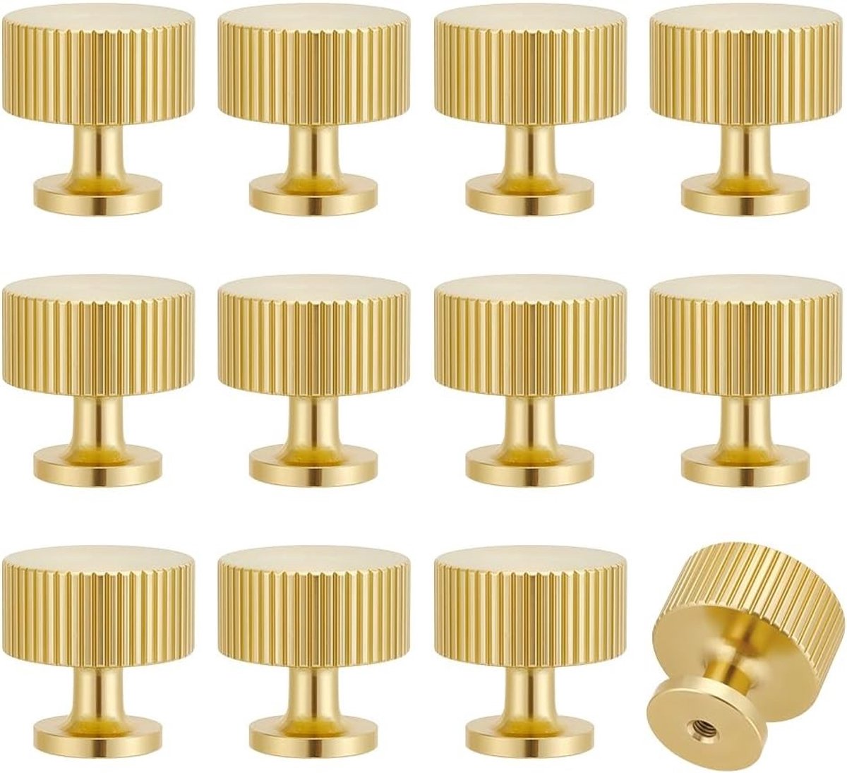 Set van 12 geribbelde ronde kastknoppen 28 mm - Moderne ladeknoppen voor keuken, badkamer en meubels met schroeven