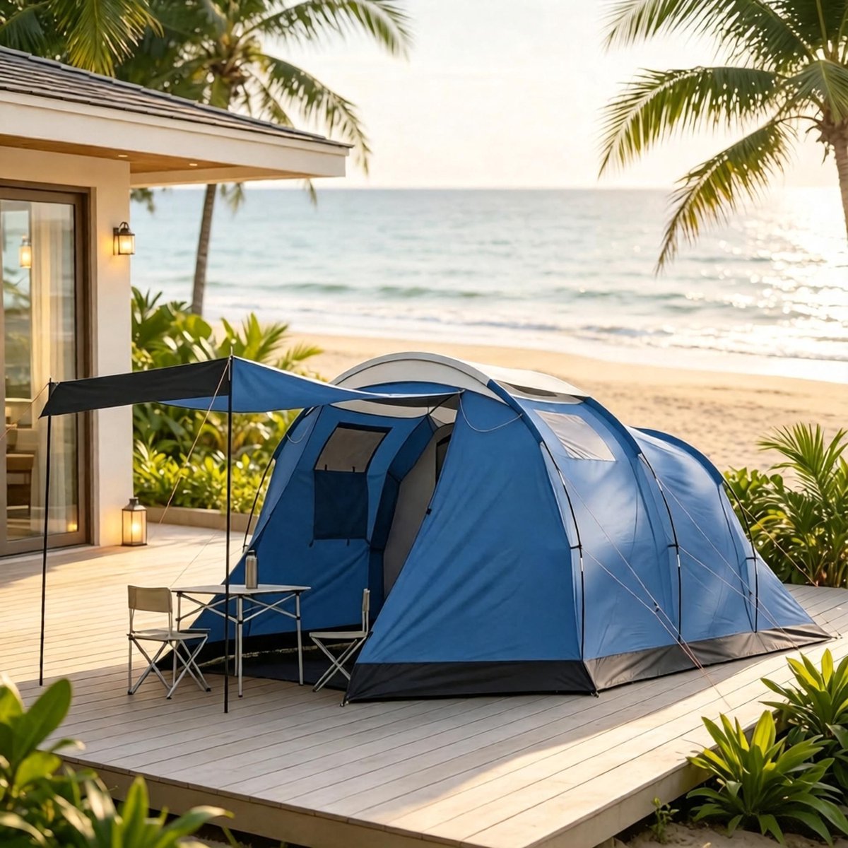 Tunneltent – 4 Personen, 460 x 260 x 190 cm – Polyester – Blauw – Waterkolom 3000 mm en Dubbelwandig