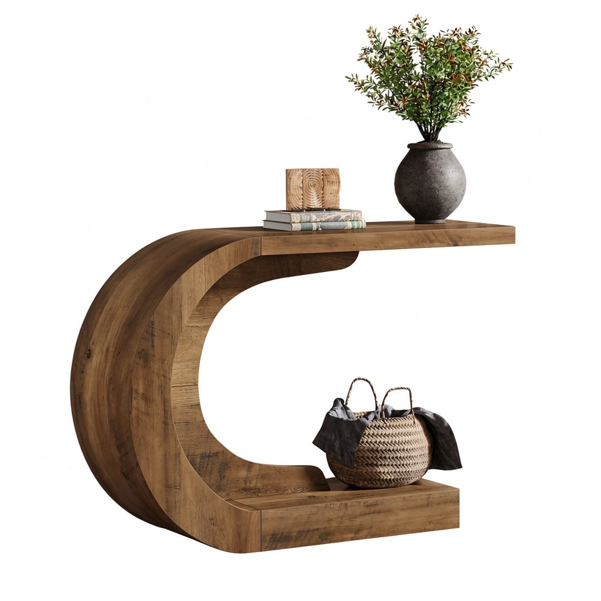 Mura Bijzettafel - Sidetable - Wandtafel - Haltafel - Gangkast - Consoletafel - C-Vormig Design - 110cm Breed - Waterproof - Bruin