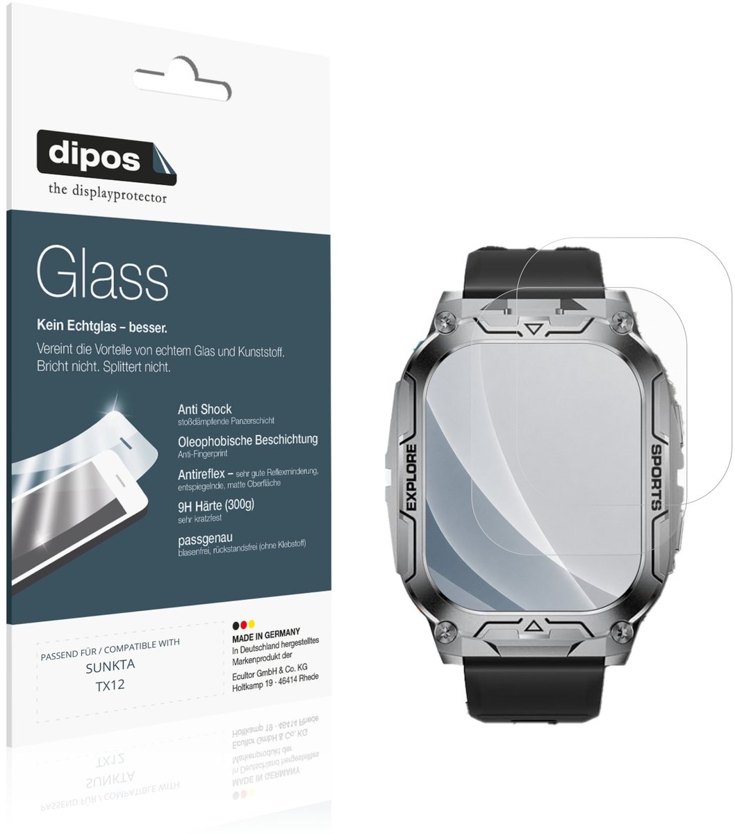 dipos – 2x Matte Pantserfolie geschikt voor SUNKTA TX12 | 9H Screenprotector