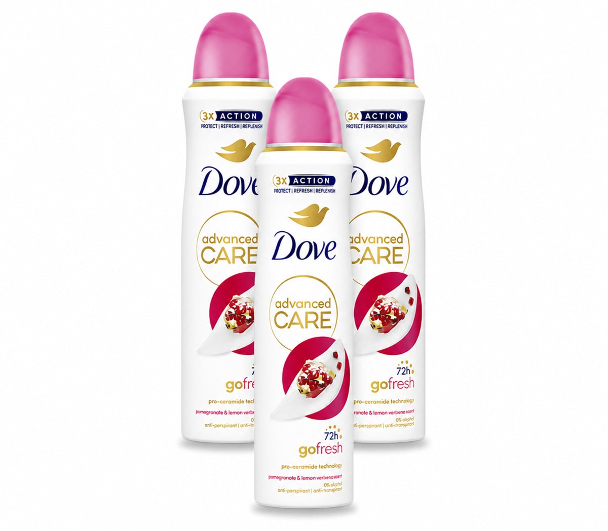 3 x Dove Deodorant Spray - Granaatappel & Citroenverbena - 150 ml - Bulkverpakking - 3 stuks
