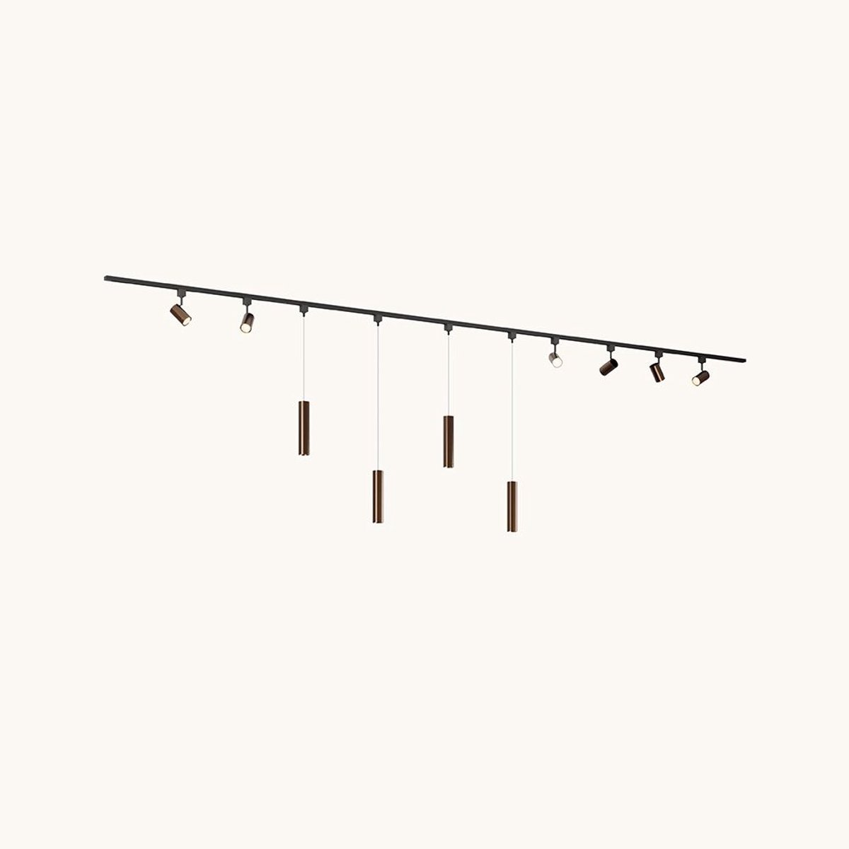 LUSENZ Railverlichting Pakket - Recht - 4x 1 m rail - 6 railspots - 4 hanglampen - Incl. 2700K GU10 - IP20 - Modulair - 230V - Beloria(M) - Brons