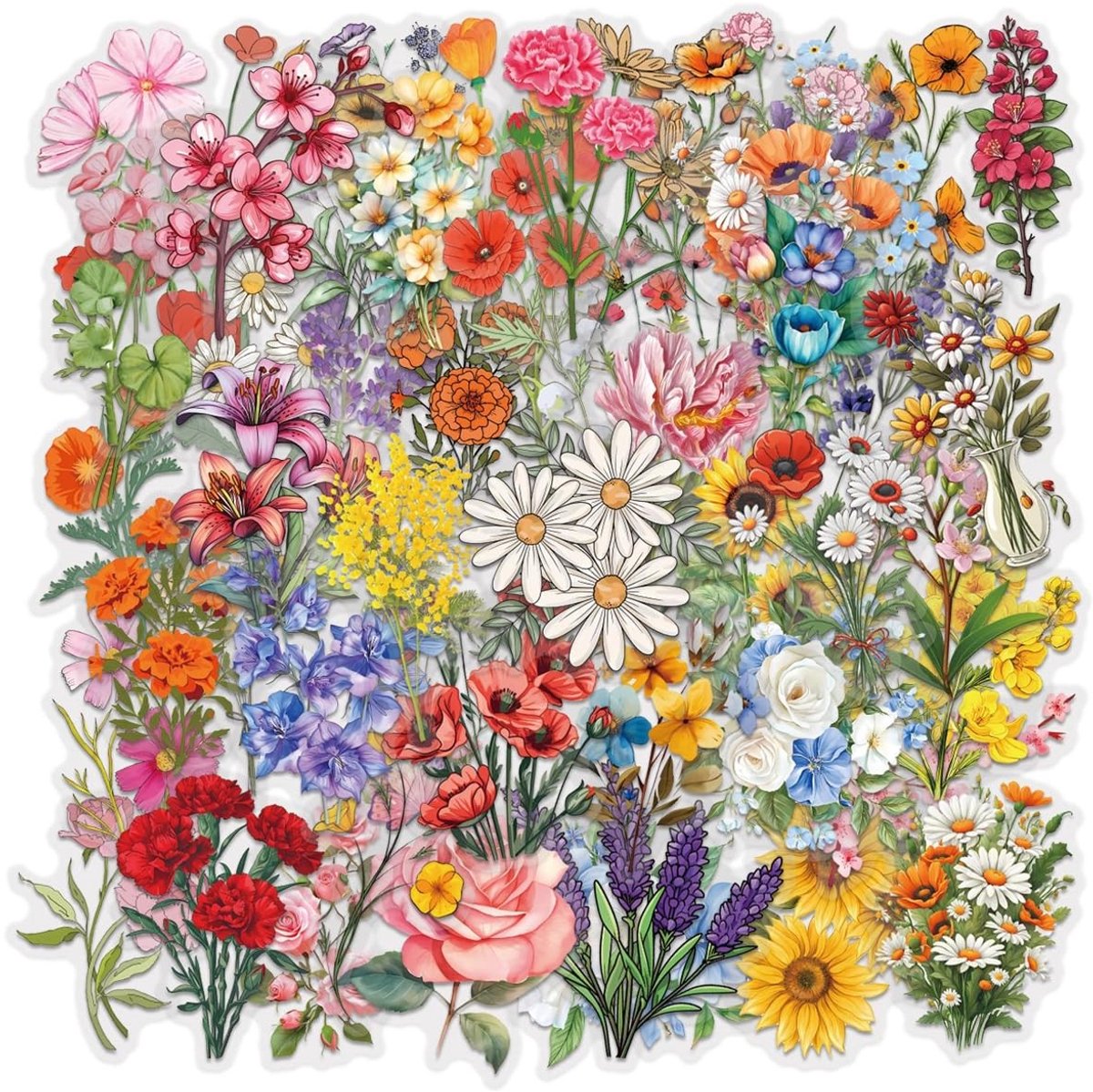 Elzusha - Bloemenstickers - Transparant - 60 stuks