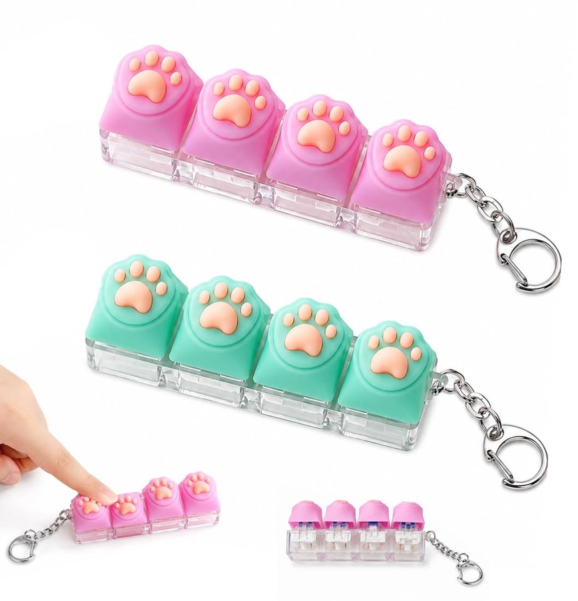Elzusha - Anti-stress Toetsenbord Sleutelhanger - 2 Stuks, Klein en Draagbaar, Roze Groen