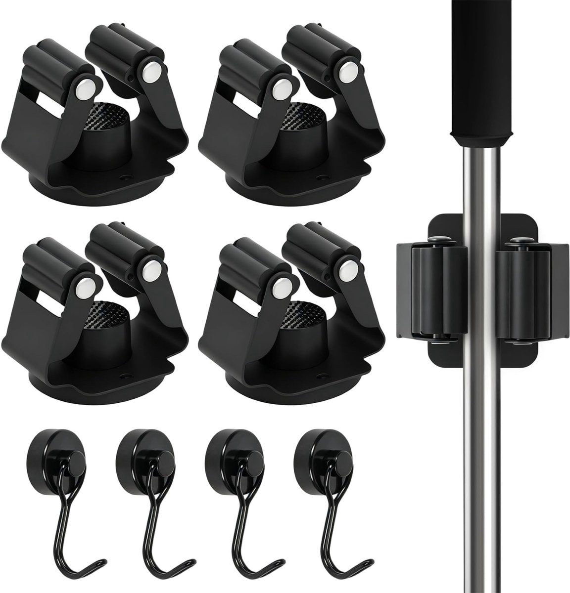 Elzusha - Magnetische Bezemhouder - 4 Stuks Roestvrij Staal