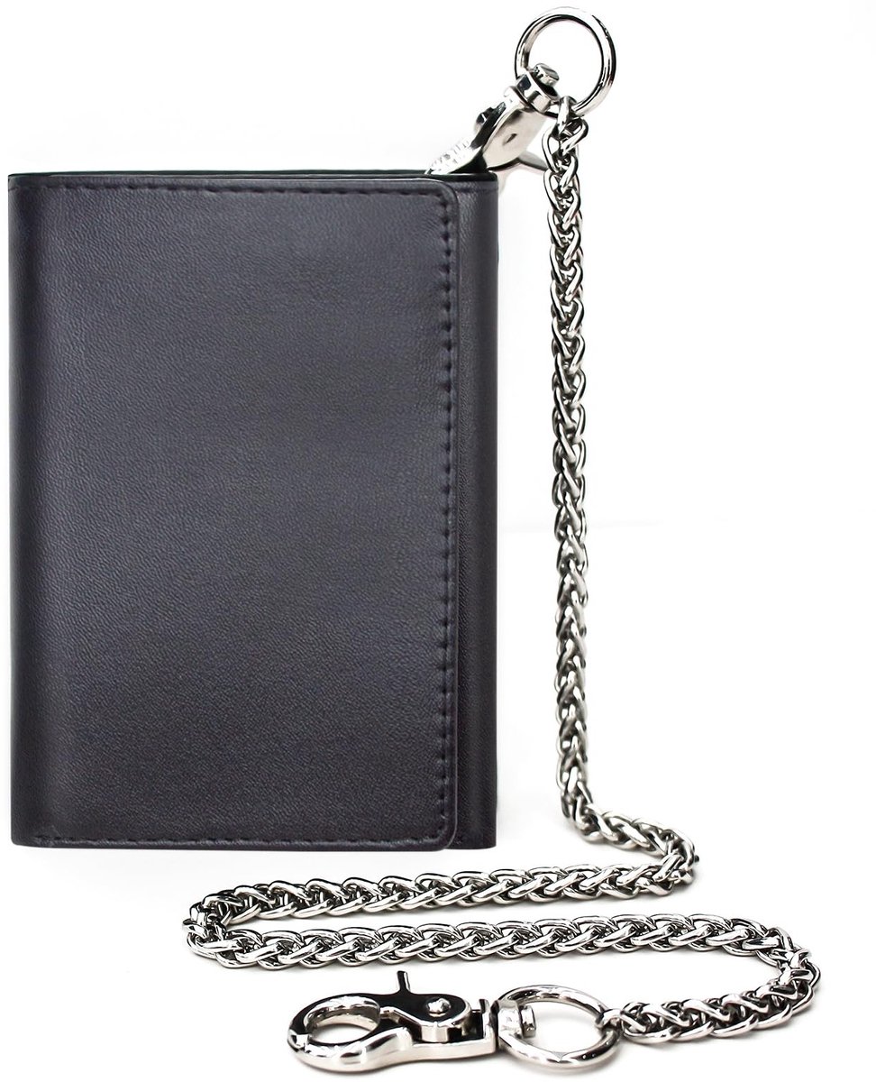 Elzusha - Wallet met ketting voor mannen - Echte leer met RFID-bescherming - Zwart