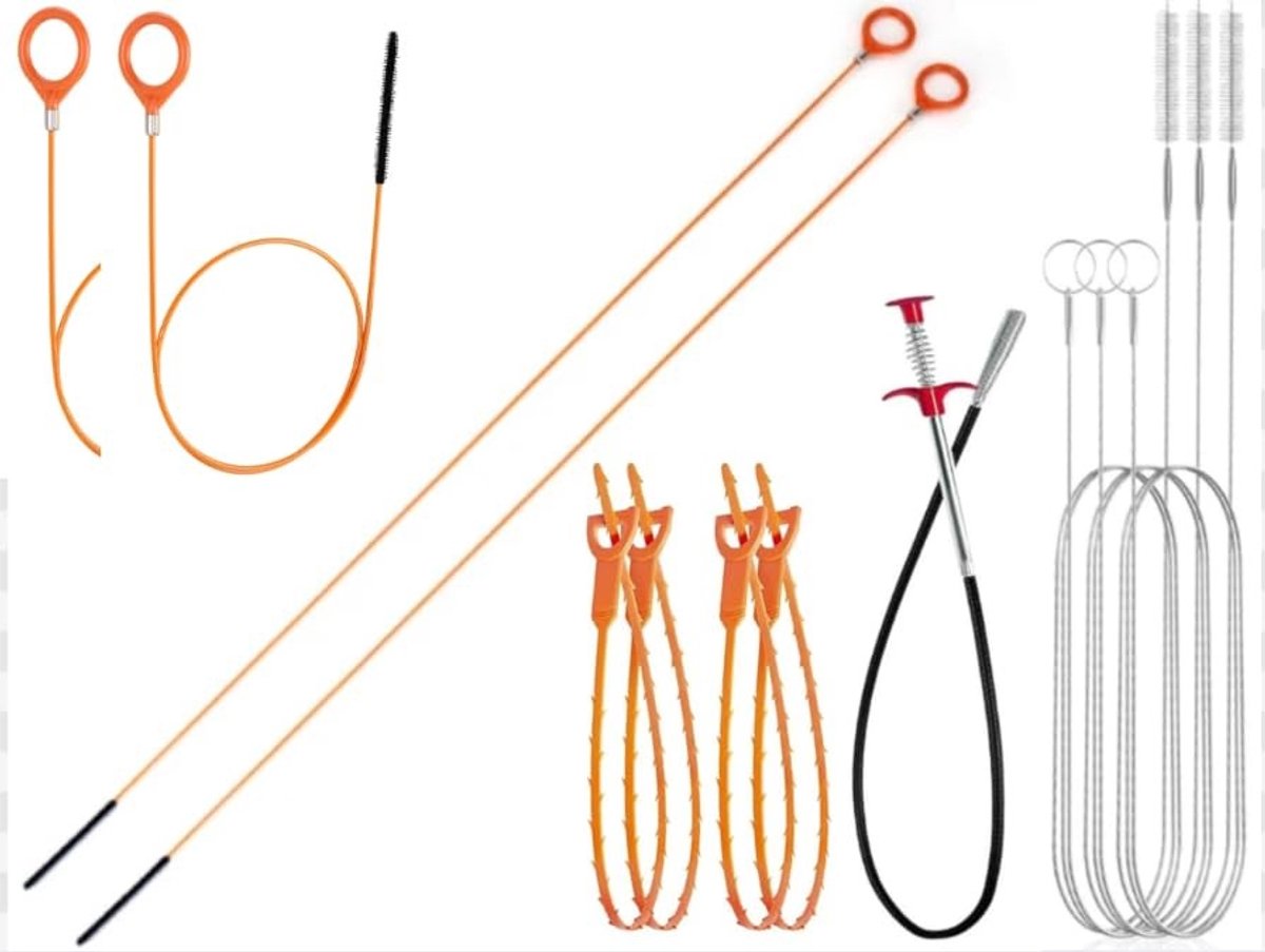 Elzusha - 12-delige Ontstopper Set - Inclusief 90cm Metaal en 4 soorten Ontstoppers