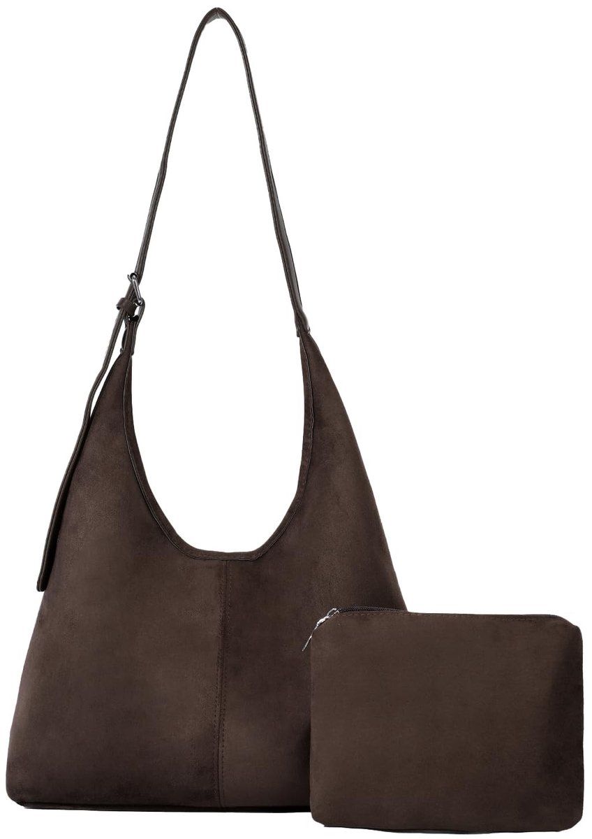 Elzusha - Dames Hobo Bag - Imitatiesuède - Ruim en Comfortabel - Koffie Kleur