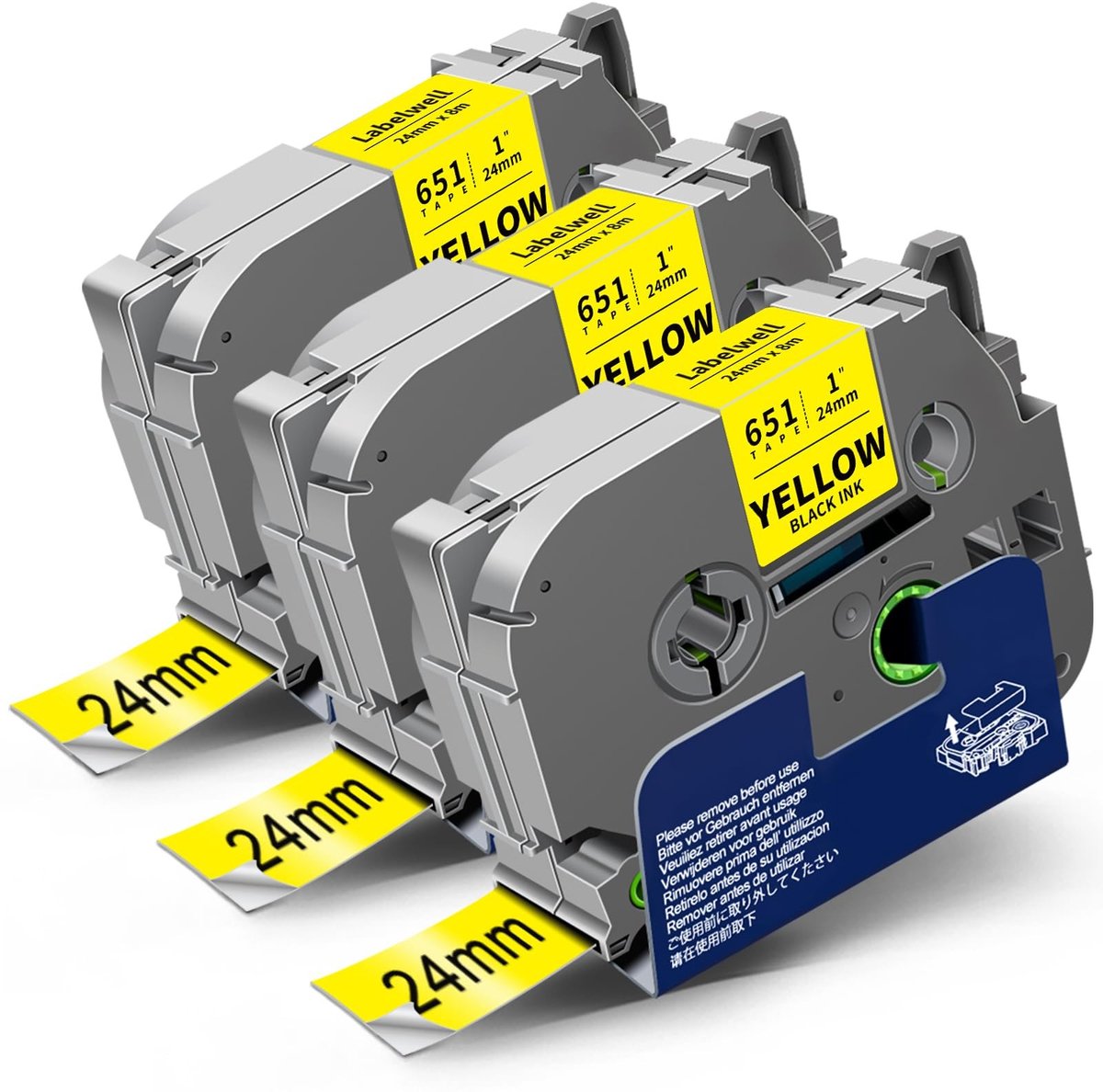 Elzusha - Label Tape 24mm x 8m - Zwart op Geel - 3 Stuks