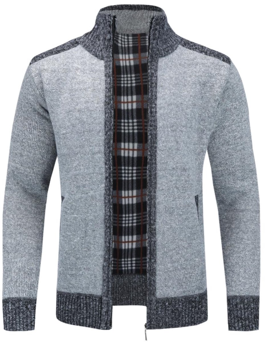 Elzusha - Gebreide Heren Cardigan - Fleece Voering - Lichtgrijs