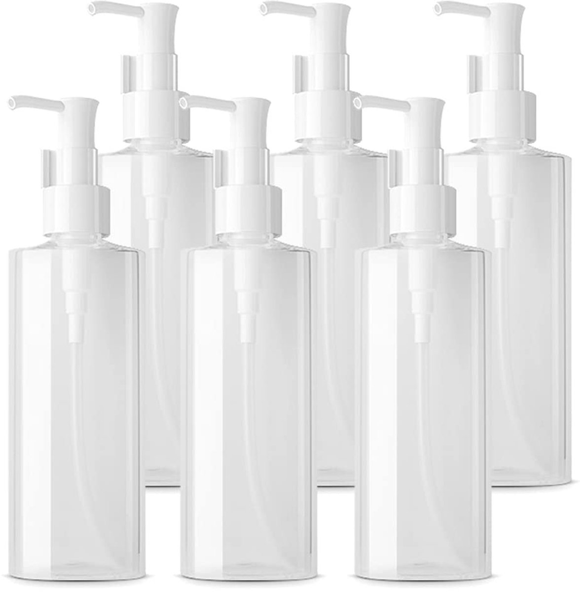 Elzusha - Set van 6 Transparante Lege Flesjes met Pomp voor Cosmetica 150ml
