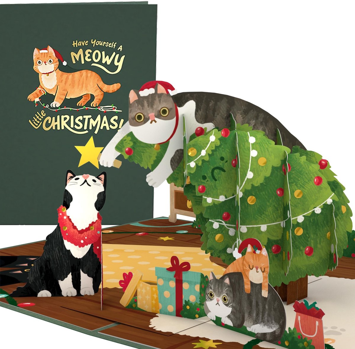 Elzusha - 3D Pop-Up Kerstkaart voor Kattenliefhebbers