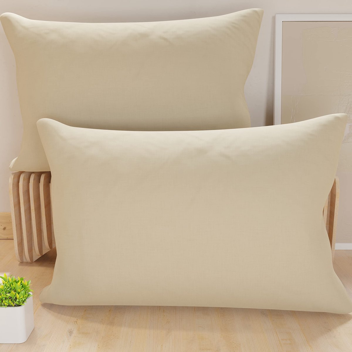 Elzusha - Set van 2 Kussenhoezen - Hypoallergene Microvezel - Beige 50x70cm