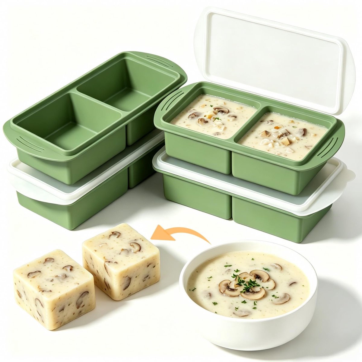 Elzusha - Silicone Vriescontainers - 4 Stuks - 2-Cup met Deksel