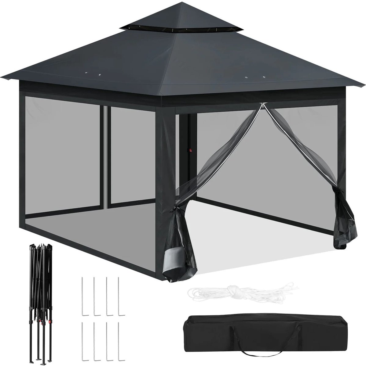 Klarven® Partytent 3x3m 3x3 Antraciet - Partytent Waterdicht Partytent - Partytenten - Gazebo - Insectengaas Alle Zijden - Verstelbare Hoogte, UV-Beschermd