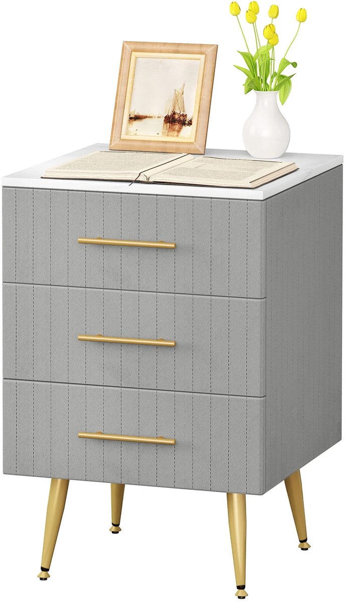 Klarven Nachtkastje Roze - 3 Laden, Fluweel - Elegante Slaapkamertafel met Opbergruimte - B 40,5 x D 41 x H 62 cm