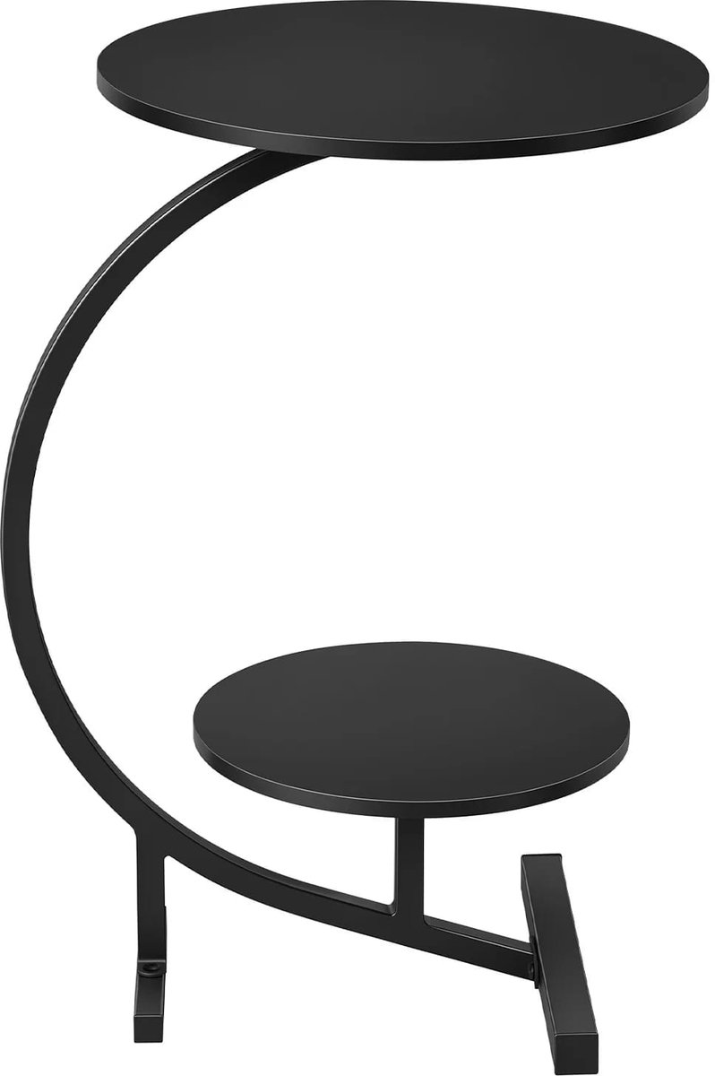 Klarven Bijzettafel Zwart - Bijzettafeltjes Woonkamer - Bijzettafel Bank - Bijzettafel Rond - Bijzettafel - Twee opbergvakken, Water- en krasbestendig - Rond ø40/ø30xh66cm