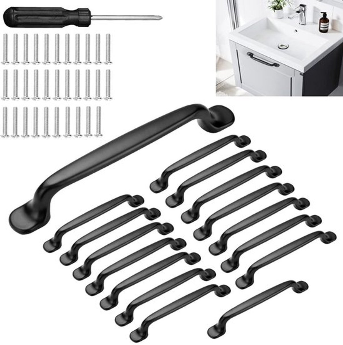 Dailygoods- Kastgrepen 16 Stuks - Zwart Aluminium - 128mm - Deurhandgrepen