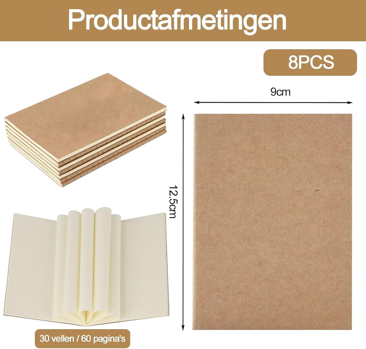 Mini Notitieboek - Crème-Gepunt - 12,5 x 9 cm - Papier met 60 Gepunkte Pagina's - Voor Bullet Journaling & Schetsen