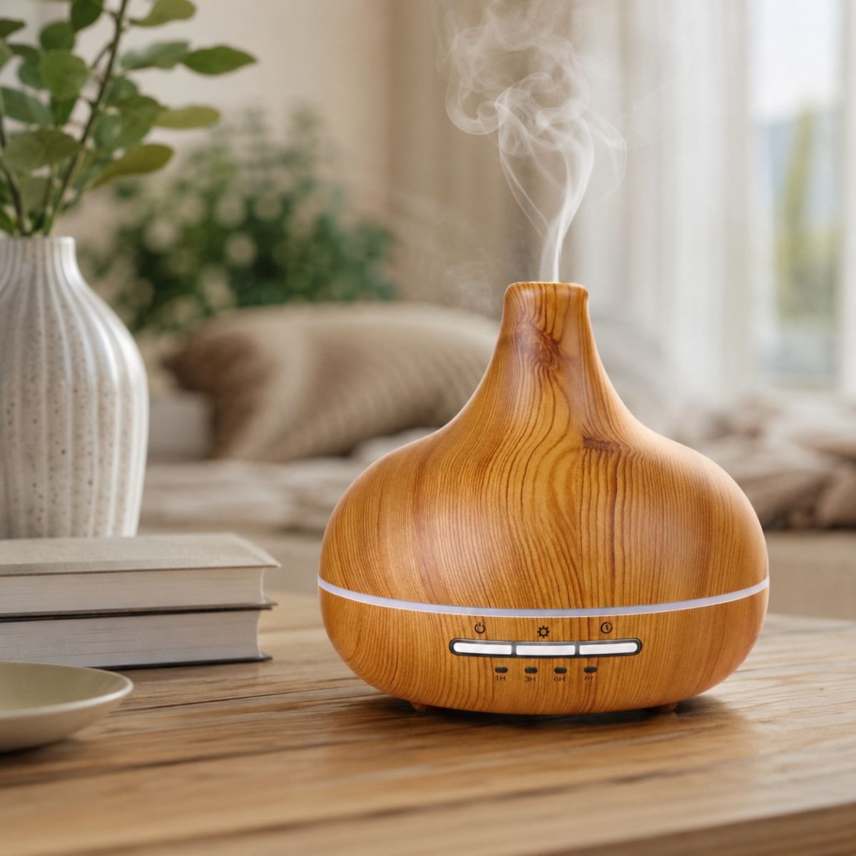 Grundig Aroma Diffuser Luchtbevochtiger 300ml- Elektrische Geurverspreider Met LED Verlichting en Timer - Aromatherapie Met Etherische Oliën - Geur Verspreider - Bamboe — cadeau in Wonen & Interieur - foto 3