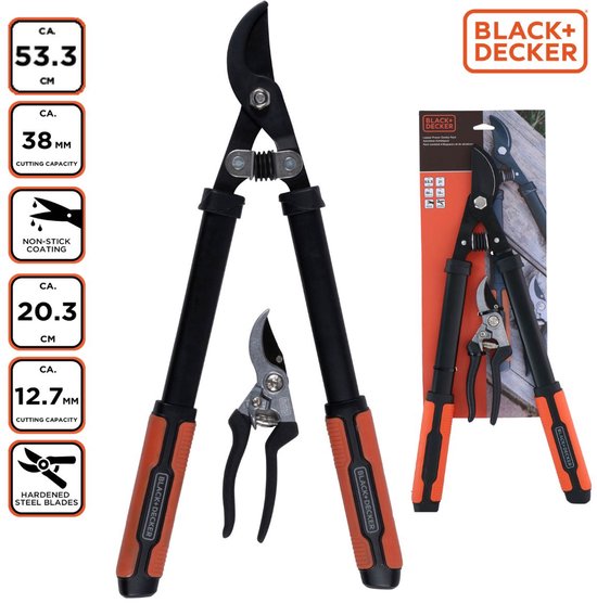 BLACK+DECKER Snoeigereedschap - 2 Stuks - Takkenschaar 53,3 CM - Snoeischaar 20,3 CM - Zwart/ Oranje van BLACK+DECKER — afbeelding 4