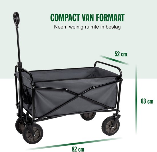 Camp Active Bolderkar Opvouwbaar - Bolderwagen tot 70kg - Rolwagentje voor Camping en Festivals - in Hoogte Verstelbare Hendel - Strandwagen 82 x 52 x 63 cm - Zwart van Camp Active — afbeelding 2