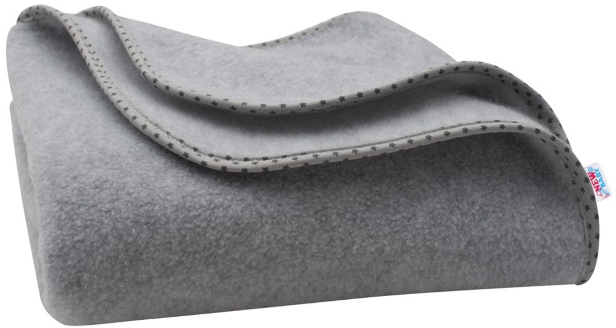 New Baby fleece babydeken 100x75 cm grijs sterren - Kinderdeken