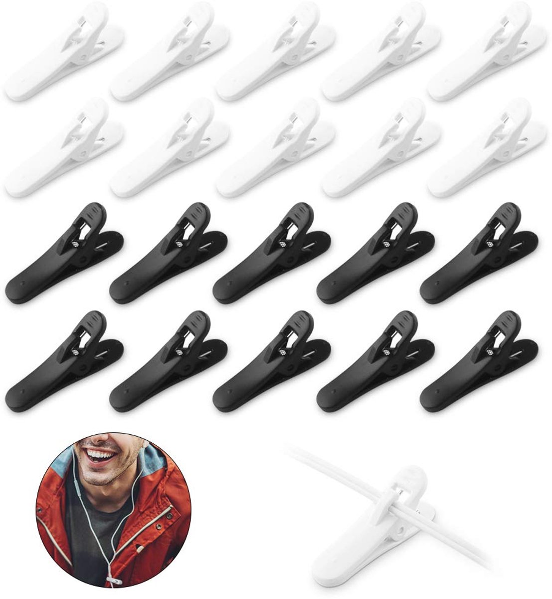 20 koptelefoonkabelclips (wit en zwart)