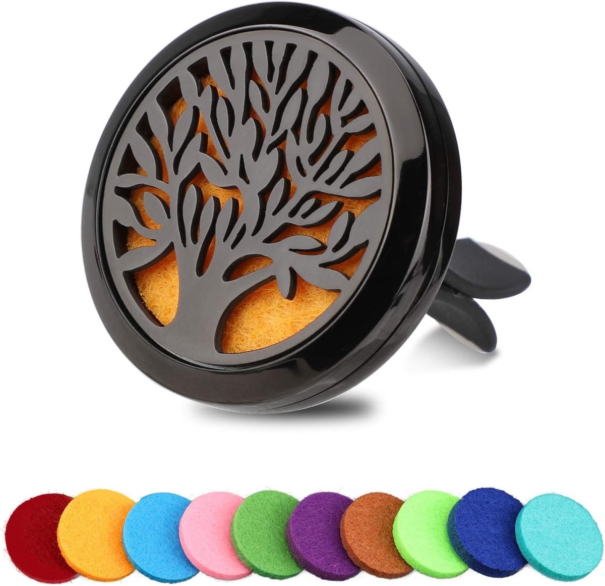 Aromatherapie Auto Diffuser met 10 Kleurige Vilt Pads, Luchtverfrisser voor Ventilatieopeningen, Geurverspreider voor Auto