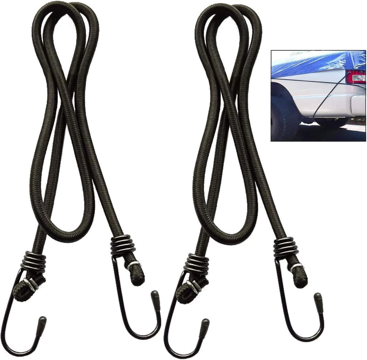 Set van 2 elastische spanbanden met haken, 140 cm spanband voor het beveiligen en vervoeren van lasten, ideaal voor vrachtwagens en kamperen