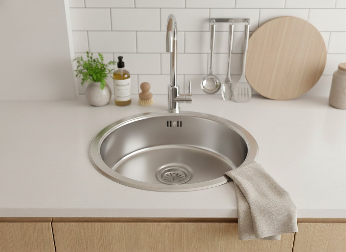 FAIZEE HOME RVS Spoelbak Keuken – Inbouwspoelbak Zilver – Diverse Maten en Modellen Ø 42 cm Met kraan