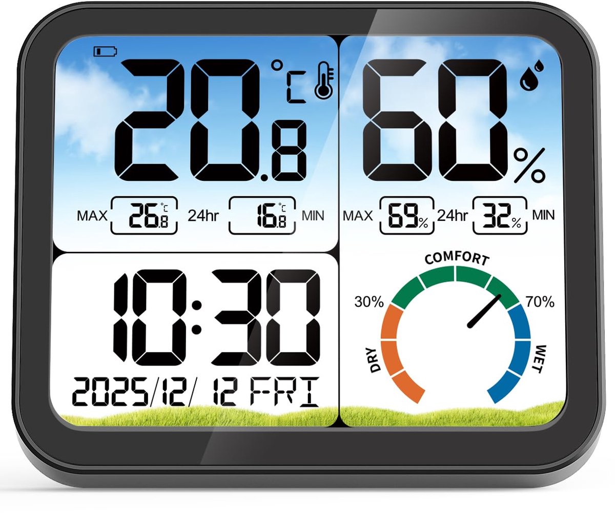 Digitale Hygrometer Thermometer - Met Klok - Voor Binnen