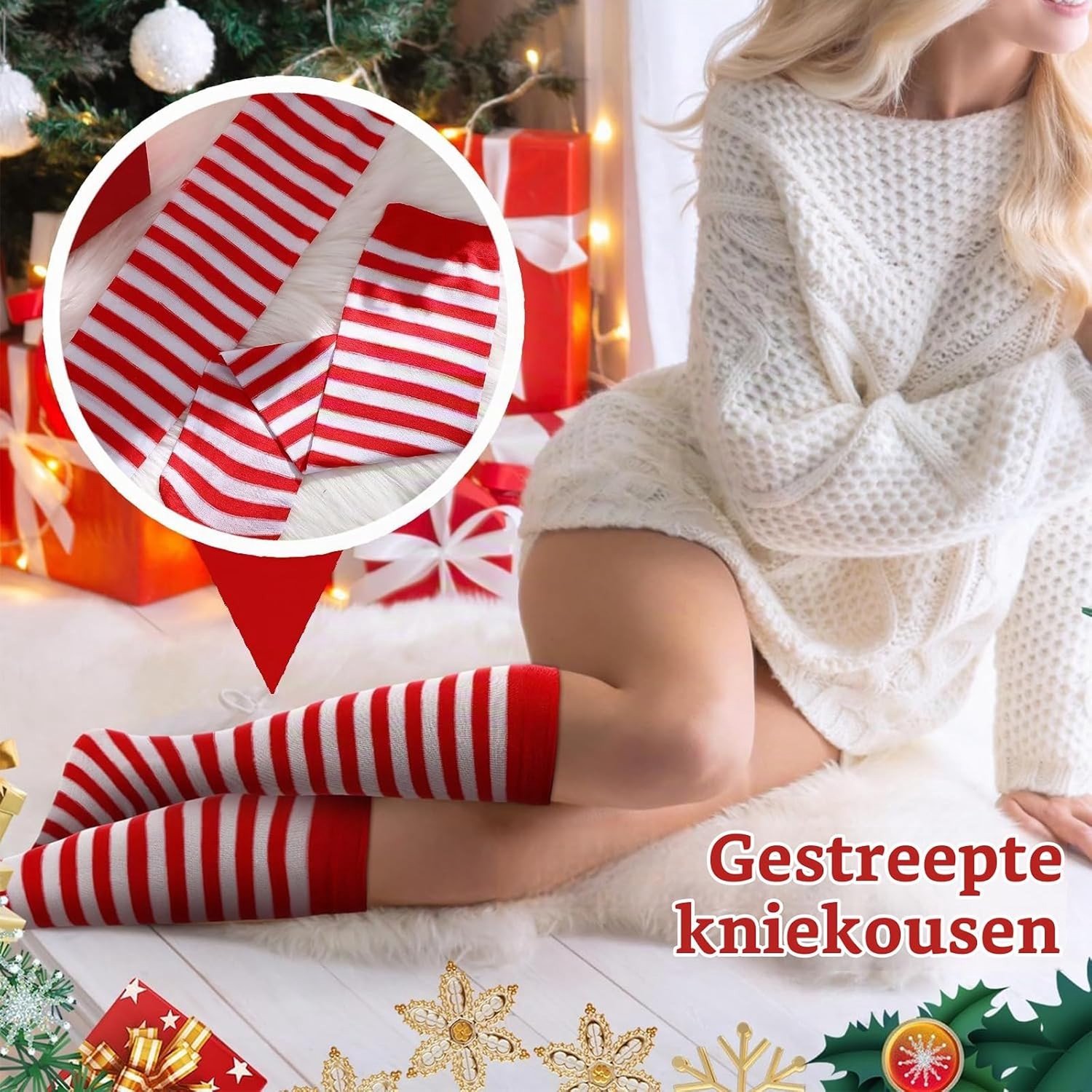 Dames Gestreepte Kousen - 2 Paar Lange Opaque Kniekousen voor Sport en Casual Gebruik