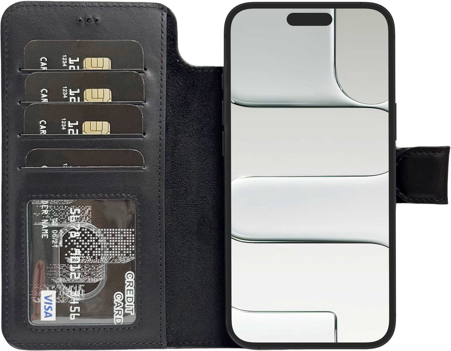Lykke geschikt voor iPhone 17 Air Leren Wallet Hoesje – Echt Leer – Magnetisch Afneembaar – MagSafe Compatibel – Pasjeshouder – Zwart