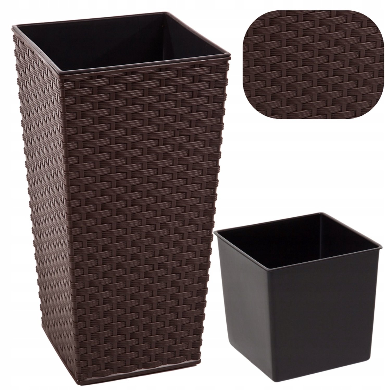 Lamela Finezja Rattan Pot Mokka 19x19x37cm met Inzetstuk