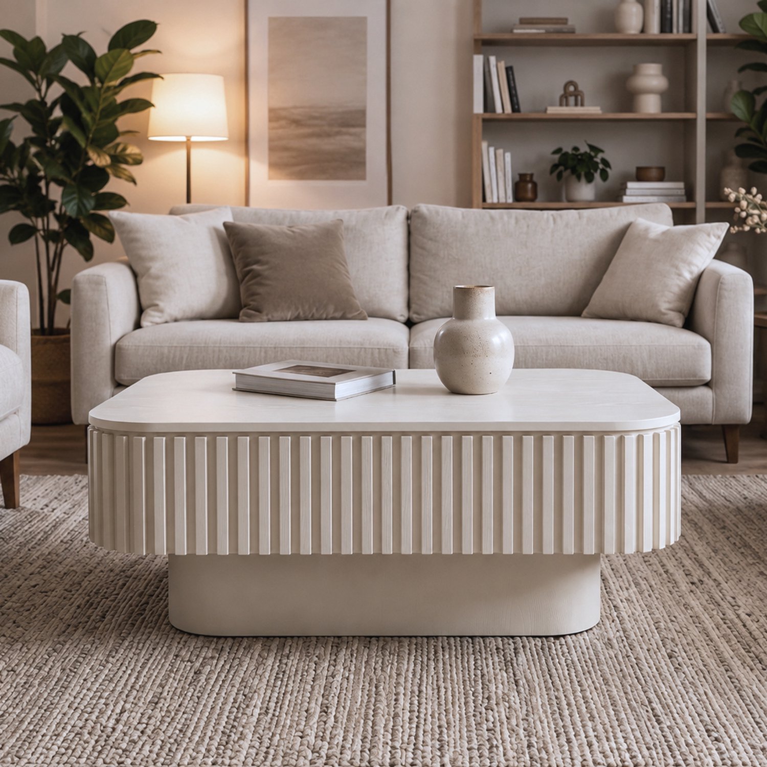HAUSS SPOLE Salontafel - Rechthoekig Met Verborgen Opbergruimte En Omklapbaar Blad - Voor Woonkamer Of Slaapkamer - MDF Met Houtfineer - 98x60x35 Cm - Creme Crème
