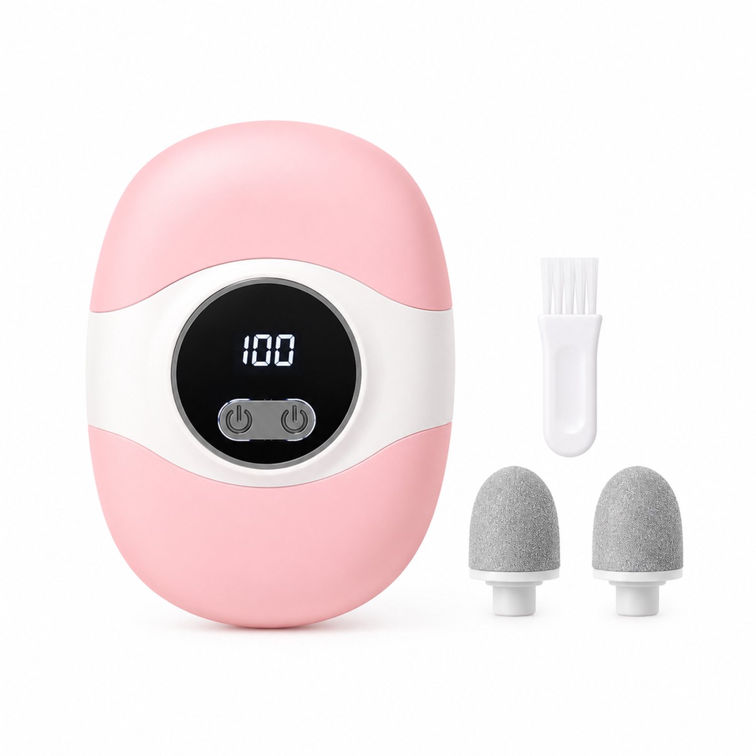 elektrische nagelknipper - 2-in-1, wit met roze - 3 snelheden en lcd-display - Met eeltverwijdering - Inclusief 1 reinigingsborstel en 2 kwartsschuurkoppen