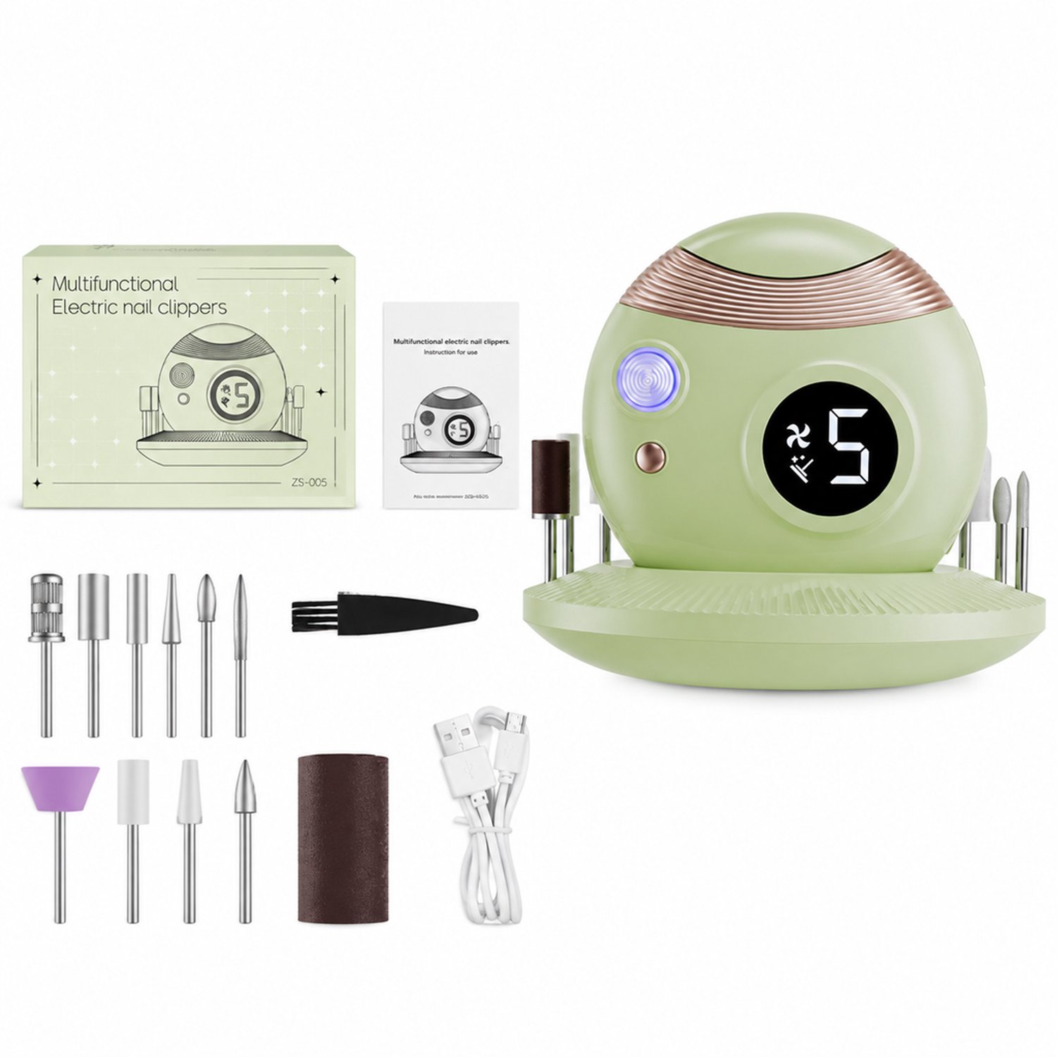 elektrische nagelknipper - met lamp en slijpfunctie - draagbaar mini-model met bescherming tegen beknelling - groen upgrade model 005