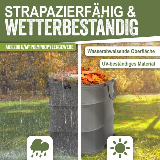 KESSER® Pop-up tuinzak set van 3 x 175 liter - Zelfstaand en opvouwbaar - Antraciet/zwart — afbeelding 5