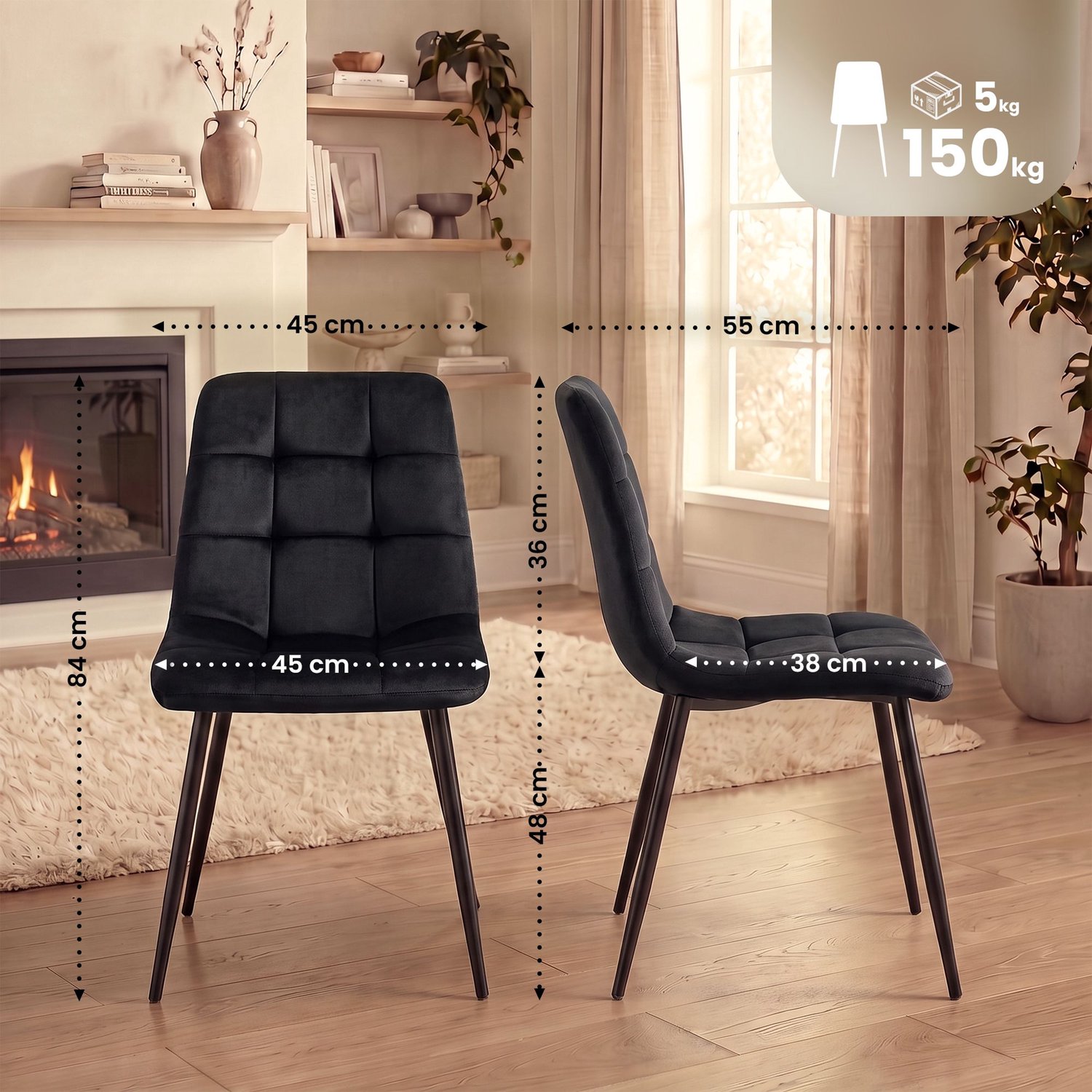 Luxe Comfort Verona 0017 eetkamerstoel - fluweel - zwart Fluweel/zwart