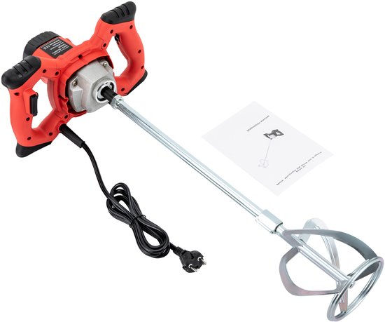 Betonmixer Elektrisch - 1500 W Vermogen - 6 Snelheden - 12 cm Mengkop - Rood - Draagbare Mortelmixer — afbeelding 2