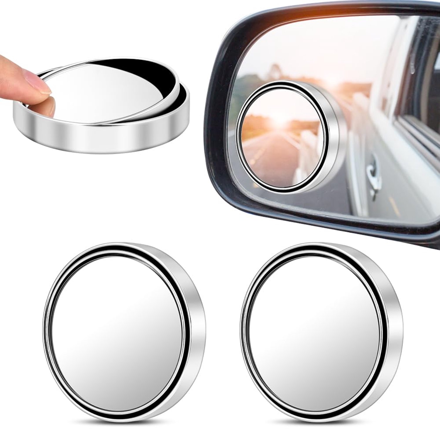 Famanu - Dodehoekspiegels - Verhoog de veiligheid tijdens het rijden - 360° draaibaar en waterdicht - Zilver 2 stuks