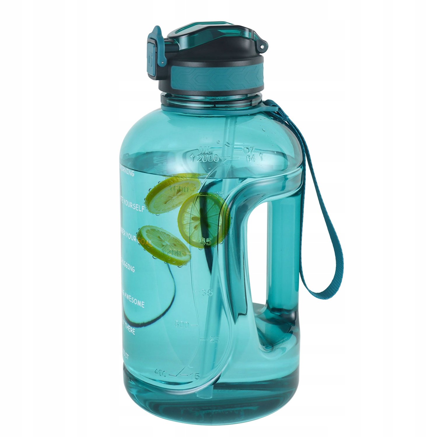 GEMFUL 2L Motiverende Sport Waterfles met Brede Mond en Tijdmarkeringen
