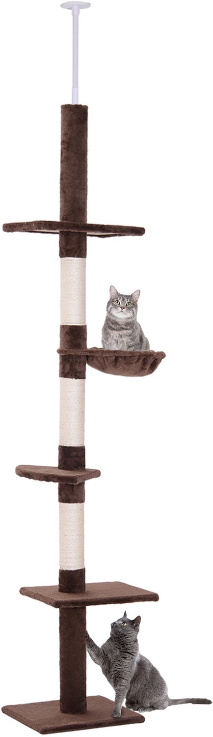 Pawona Dekenhoge krabpaal - In hoogte verstelbaar - Met sisalstammen en pluche platforms - 40 x 34 x 230-260 cm - Bruin