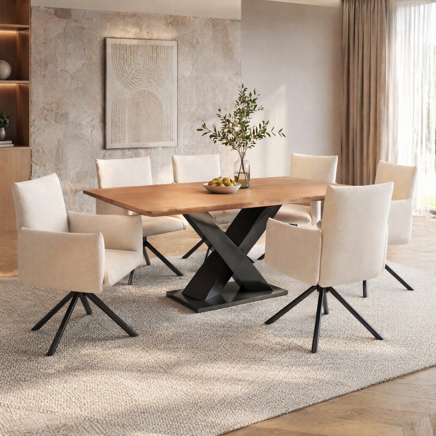 DESMIU Eetkamerstoel - Kuipstoel - Set Van 6 - 360 Graden Draaibaar Met Armleuningen - Voor Eetkamer En Woonkamer - Velvet Beige