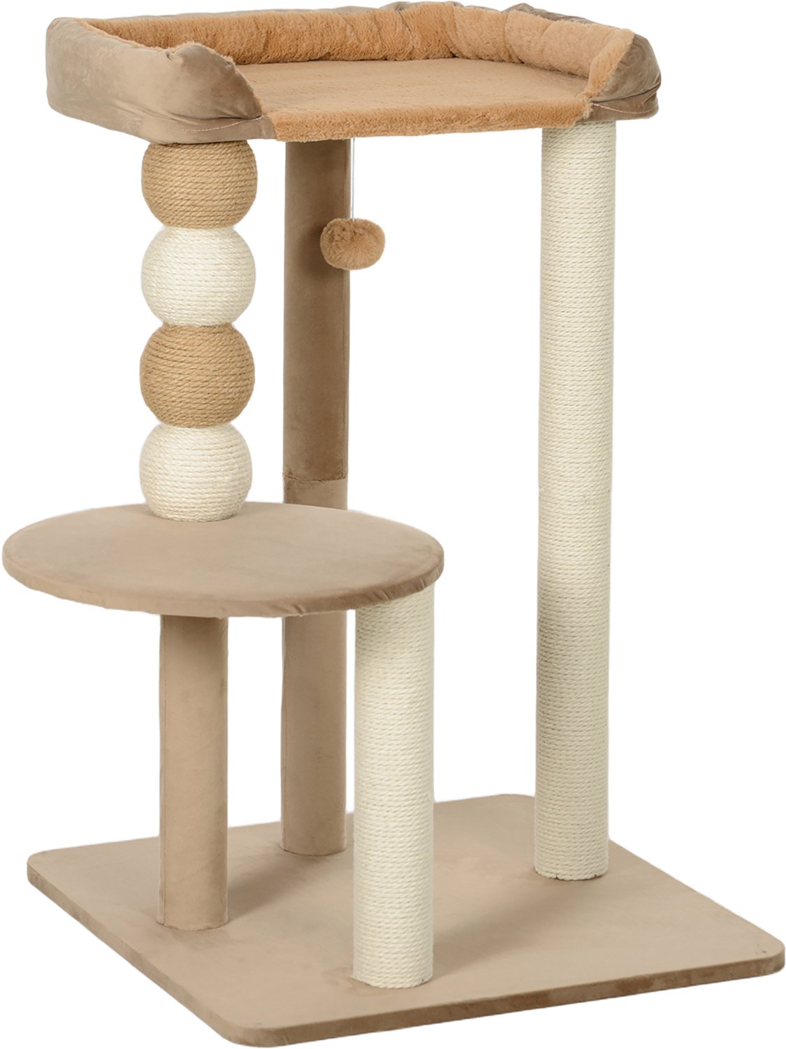 Pawona Krabpaal met 2 etages - Met ligbed, speelbal en krabstammen - 56 x 54 x 86 cm - Bruin
