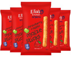 Ella's Kitchen - Biologisch Maize Sticks 7+m Aardbei & Appel - 5 x 16 gr - Voordeelverpakking